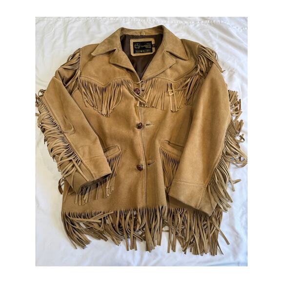 Vintage Sears The Leather Shop Leather Fringe Jacket Brown USA Western - Picture 3 of 16